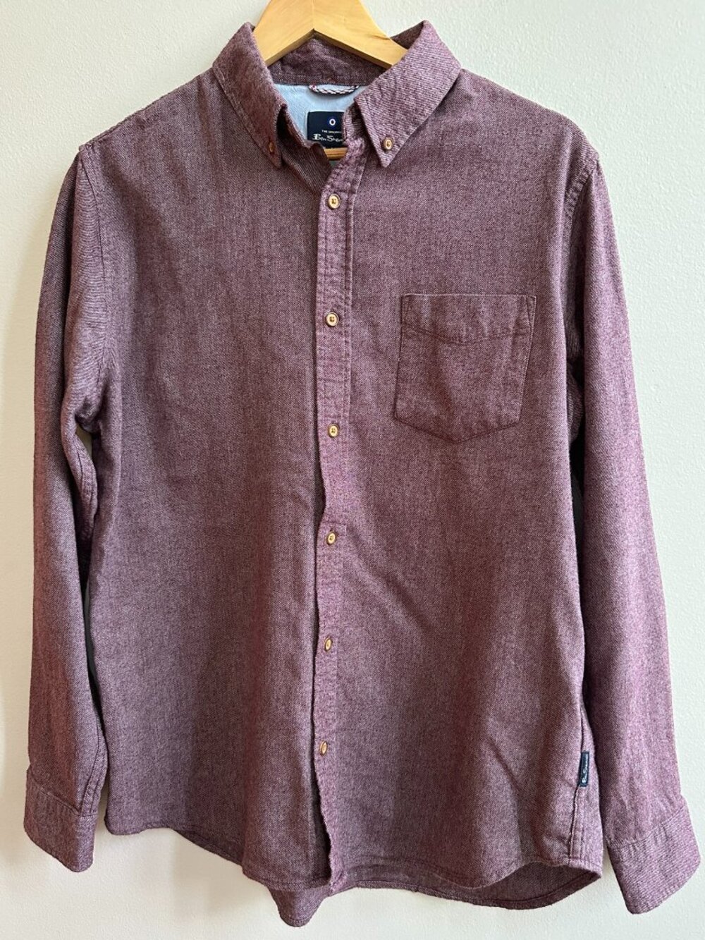Ben Sherman Burgundy Brushed Twill Cotton Button Down Shirt Men's Size Large